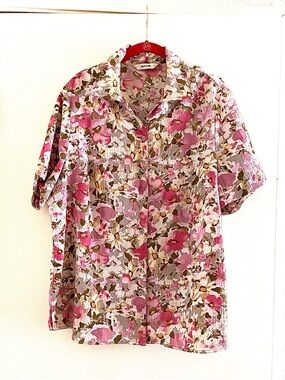 Vintage Tropical Beach Pink Floral Short-Sleeve Shirt